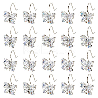 20Pcs Bowknot Brass Micro Pave Clear Cubic Zirconia Earring Hooks ZIRC-GO0001-02-1