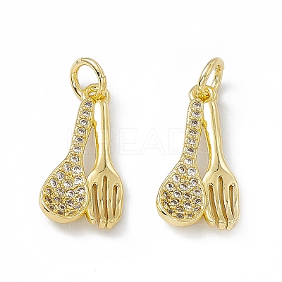 Rack Plating Eco-friendly Brass Micro Pave Clear Cubic Zirconia Tableware Pendants KK-B065-11G-1