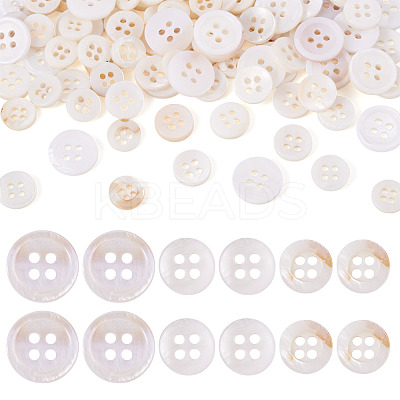 105Pcs 3 Styles Natural 4-Hole Freshwater Shell Buttons BUTT-TA0001-26-1