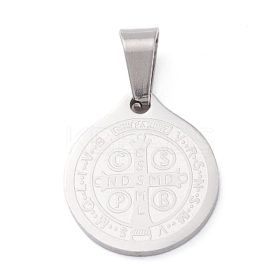 Non-Tarnish Trendy Necklace Findings Flat Round with San Benito 304 Stainless Steel Charms Pendants LS-STAS-L012-A08P-1