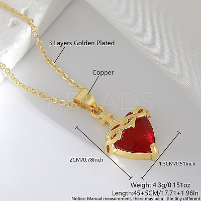 Brass Pave Red Resin Scared Heart Pendant Necklaces for Women FS-WG476F5-05-1
