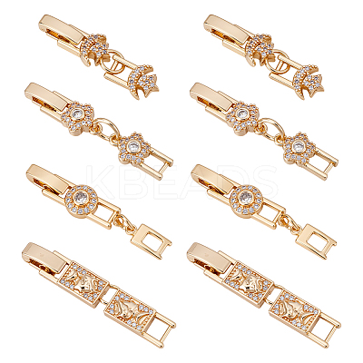 8Pcs 4 Styles Brass Micro Pave Clear Cubic Zirconia Fold Over Clasps KK-UN0005-23-1