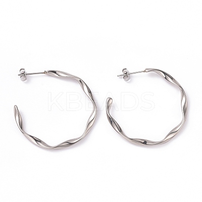 Tarnish Resistant 201 Stainless Steel Wave C-shape Stud Earrings with 304 Stainless Steel Pins EJEW-G298-04P-1