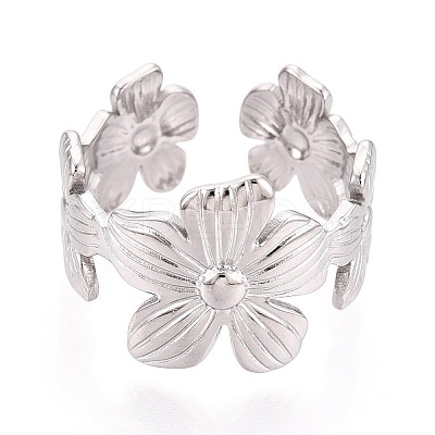 Adjustable 304 Stainless Steel Cuff Rings for Women RJEW-N052-05P-1