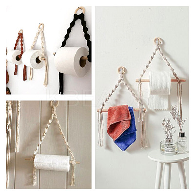 3Pcs 3 Styles Handmade Cotton with Polyester Rope Woven and Wooden Toilet Paper Holder HJEW-CF0001-10-1
