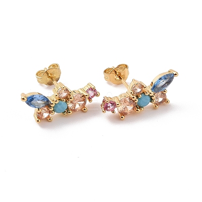 Colorful Cubic Zirconia Flower Stud Earrings X-EJEW-C030-03G-1