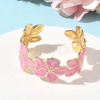 304 Stainless Steel Enamel Cuff Bangles for Women BJEW-B159-01G-1