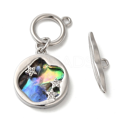 Brass Toggle Clasps with Paua Shell KK-N254-72P-1