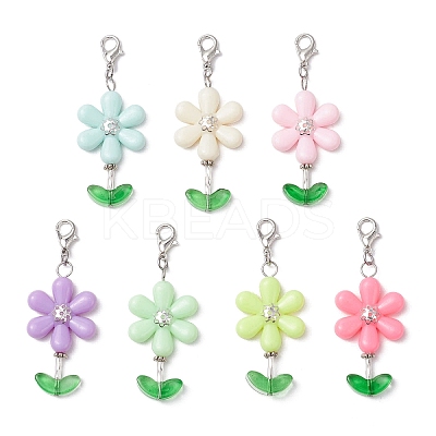 Sunflower Acrylic & Glass Beads Pendant Decorations HJEW-JM03238-S-1