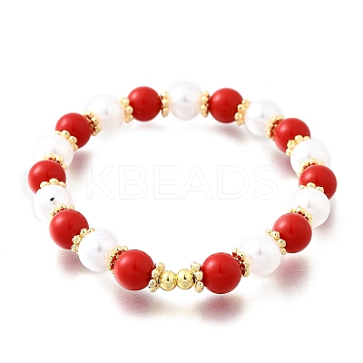 ABS Imitation Pearl Round Beads Stretch Bracelets for Women BJEW-D317-10B-G-1