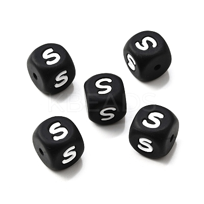 20Pcs Black Cube Letter Silicone Beads 12x12x12mm Square Dice Alphabet Beads with 2mm Hole Spacer Loose Letter Beads for Bracelet Necklace Jewelry Making JX433S-1