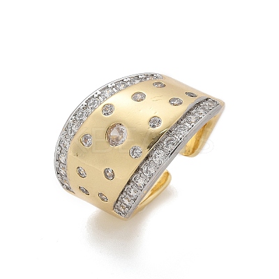 Brass Micro Pave Clear Cubic Zirconia Cuff Rings for Women RJEW-U041-23G-1