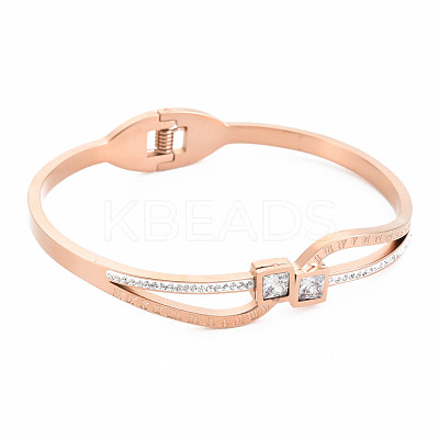 Crystal Rhinestone Wave Bangle with Roman Numeral BJEW-N017-009RG-1