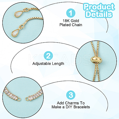 3Pcs Brass Pave Clear Cubic Zirconia Rectangle Slider Bracelet Making BJEW-BBC0001-19-1