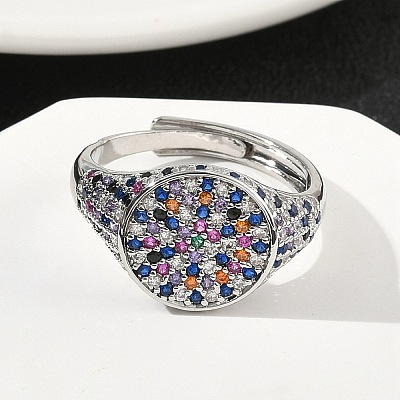 Brass Micro Pave Cubic Zirconia Cuff Rings for Women RJEW-A069-13P-1