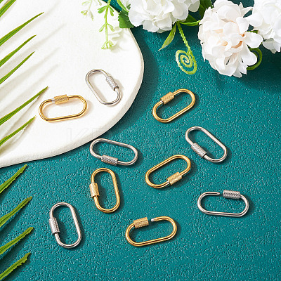 10Pcs 2 Colors Ion Plating(IP) 304 Stainless Steel Screw Carabiner Lock Charms FIND-TA0005-44-1