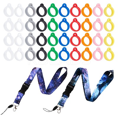 2Pcs 2 Colors Anti-Lost Neck Silicone Ring Neck Lanyards AJEW-GF0006-75-1