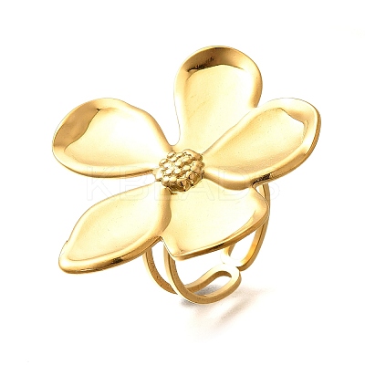 Flower 304 Stainless Steel Open Cuff Ring for Women RJEW-R006-03G-02-1