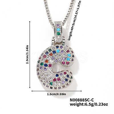Brass Pave Colorful Cubic Zirconia Letter Pendant Box Chain Necklaces NU0575-29-1