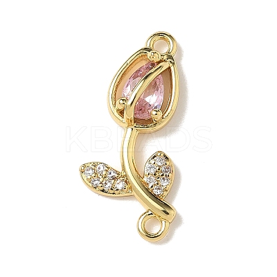 Brass Pave Cubic Zirconia Tulip Flower Connector Charms KK-I276-51G-02-1