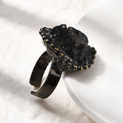Natural Smoky Quartz Irregular Nugget Open Cuff Rings G-A278-03AB-03-1