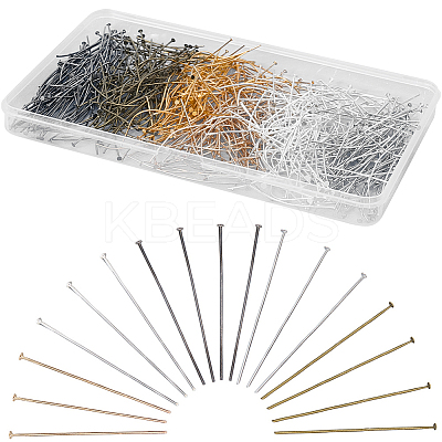 600Pcs 6 Colors Brass Flat Head Pins KK-SP0002-36-1