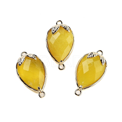 Natural Jade Faceted Teardrop Connector Charms G-B081-03G-07-1