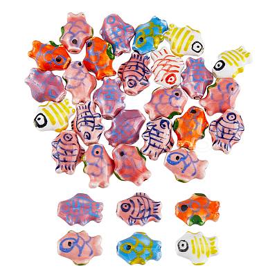 25Pcs Handmade Fish Porcelain Beads PORC-DC0001-18-1