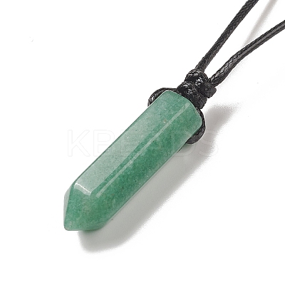 Natural Green Aventurine Bullet Pendant Necklace with Waxed Cords for Women NJEW-M196-02D-1