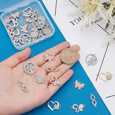 32Pcs 8 Styles Alloy Crystal Rhinestone Connector Charms ALRI-SC0001-22-1
