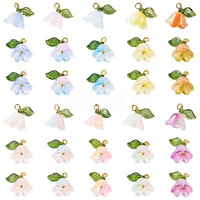 44Pcs 10 Colors Glass & Acrylic Pendant PALLOY-TA00129-1