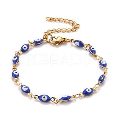 Enamel Horse Eye Link Chains Bracelet BJEW-P271-05G-01-1