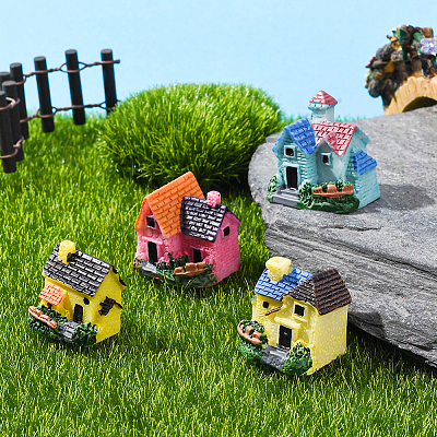 8Pcs 4 Styles Resin Villa House Figurines Display Decorations DJEW-SP0001-18-1