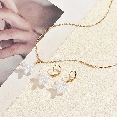 Bohemian 201 Stainless Steel & Plastic Starfish Pendant Necklace & Earrings Sets for Women FT6216-1