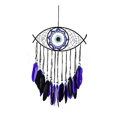 Iron Woven Web/Net with Feather Pendant Decorations LS-AJEW-B016-07A-1