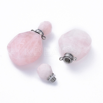 Faceted Natural Rose Quartz Openable Perfume Bottle Pendants G-E564-08B-P-1