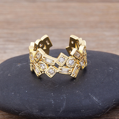 Brass Micro Pave Cubic Zirconia Adjustable Open Rings FS-WG624C0-01-1