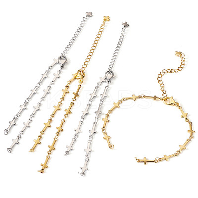 4Pcs 2 Colors 304 Stainless Steel Cross Link Chain Bracelet Making AJEW-TA0001-96-1