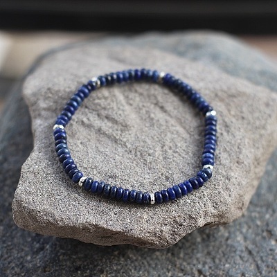 Natural Lapis Lazuli Rondelle Beaded Stretch Bracelets UT5328-8-1