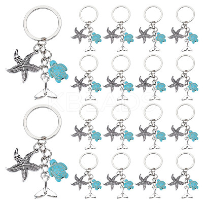 20Pcs Ocean Themne Synthetic Turquoise & Alloy Keychain KEYC-NB00016-1