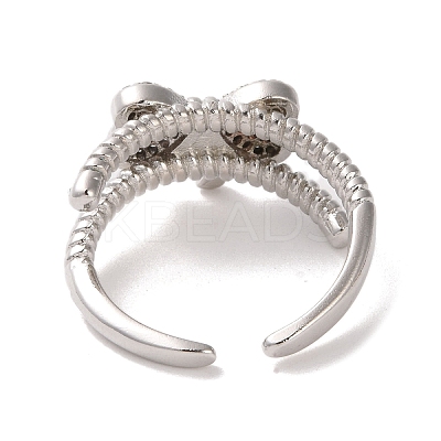Brass Micro Pave Cubic Zirconia Open Cuff Ring RJEW-K256-58C-P-1