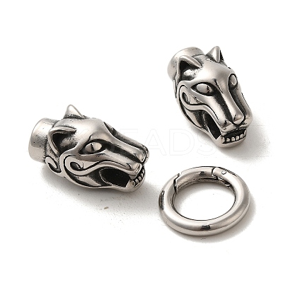 Tibetan Style 304 Stainless Steel Spring Gate Rings FIND-Z046-04AS-04-1