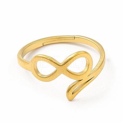 Ion Plating(IP) 304 Stainless Steel Hollow Out Infinity Finger Ring for Women RJEW-B027-14G-1