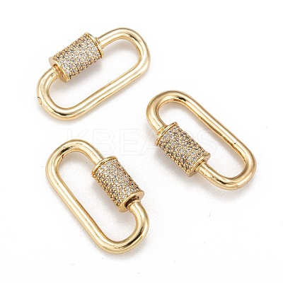 Brass Micro Pave Cubic Zirconia Screw Carabiner Lock Charms ZIRC-E158-14G-1
