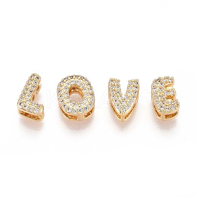 Brass Micro Pave Clear Cubic Zirconia Beads KK-T071-17G-1