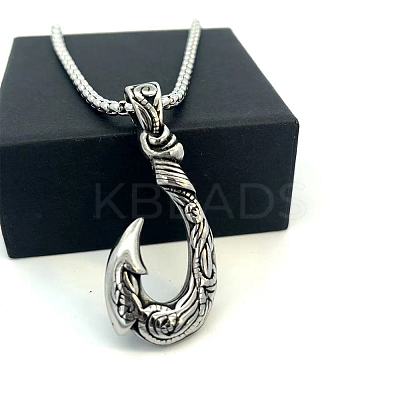 Vintage Style 304 Stainless Steel Fish Hook Pendant Necklaces for Men Women Jewelry NL8016-1