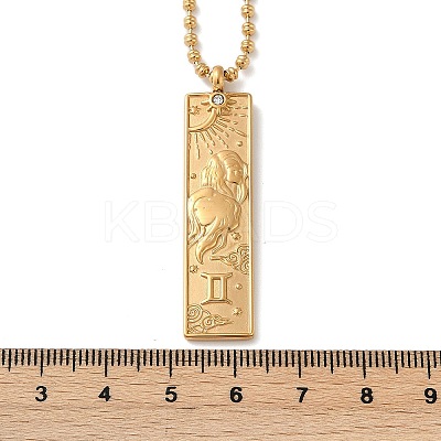 304 Stainless Steel Clear Cubic Zirconia Rectangle Constellation Pendant Necklaces for Women Men NJEW-S435-01G-C-1