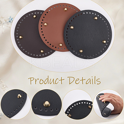 3Pcs 3 Colors Flat Round PU Leather Knitting Crochet Bags Nail Bottom Shaper Pad DIY-CL0002-14-1