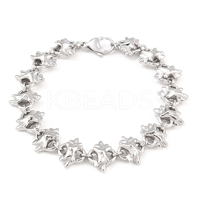 304 Stainless Steel Flower Link Chain Bracelets BJEW-D379-17P-1