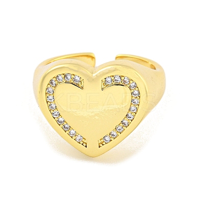 Brass Micro Pave Clear Cubic Zirconia Open Cuff Ring for Women RJEW-M173-02C-G-1